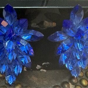 Vintage New Montana Blue Loaded Floral Crystal Earring Beautiful Quality Piece